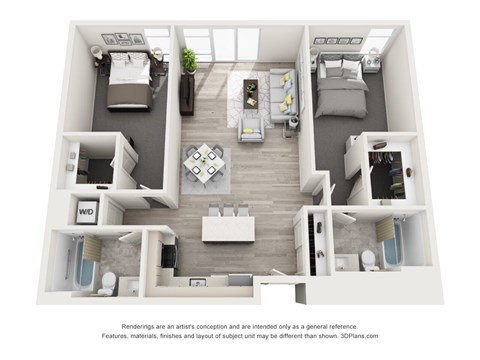 Floor plan for 2 beds, 2 baths, 1190 sqft